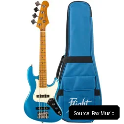 Flight Rock Series Mini JB Bass Lake Placid Blue Compact Electric Bass Guitar with Gig Bag