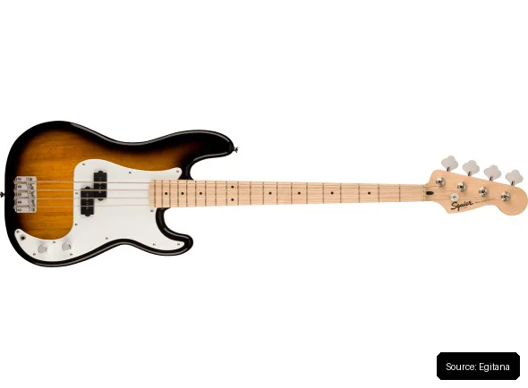 Fender Bajo Squier Sonic Precision Bass Fender MN con golpeador blanco y acabado sunburst de dos colores (producto de segunda mano).