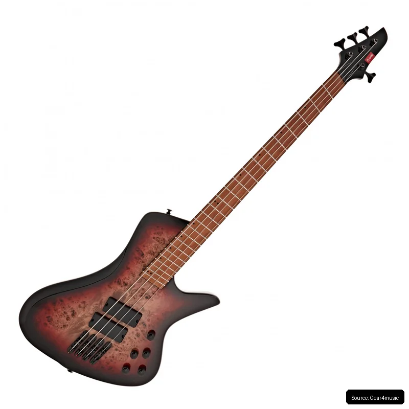 G4M 972 Bajo con Trastes en Abanico, Red Burl Burst