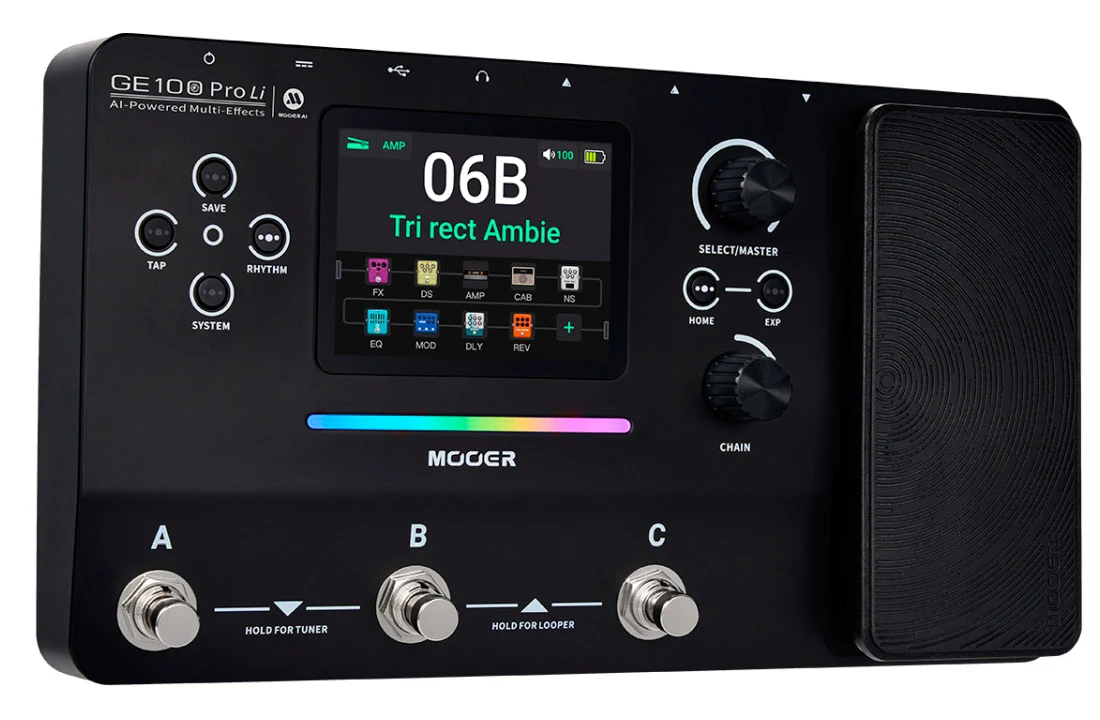 MOOER GE100 PRO LI PEDALERA MULTIEFECTOS GUITARRA CON BATERIA RECARGABLE